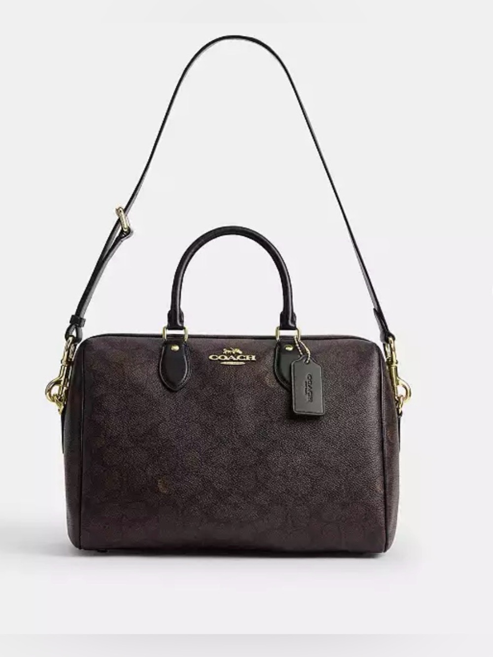 Coach Brown/Black Signature Leather Briefcase with Gold Hardware